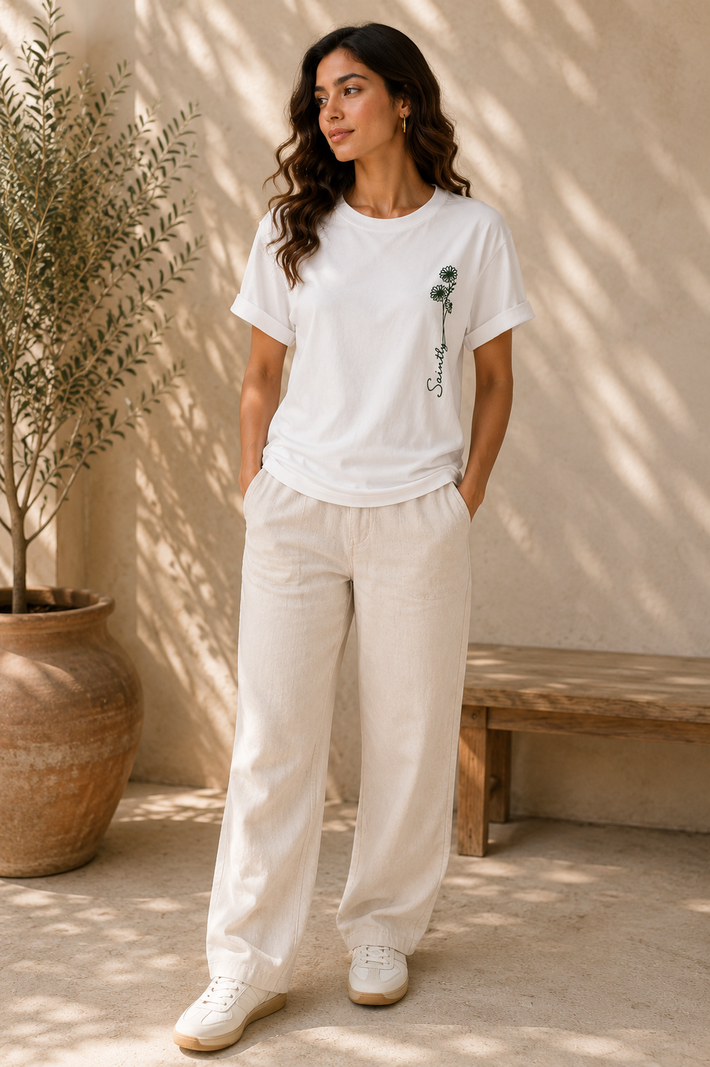 Saintly Floral Embroidered Regular Fit T-Shirt, saintly