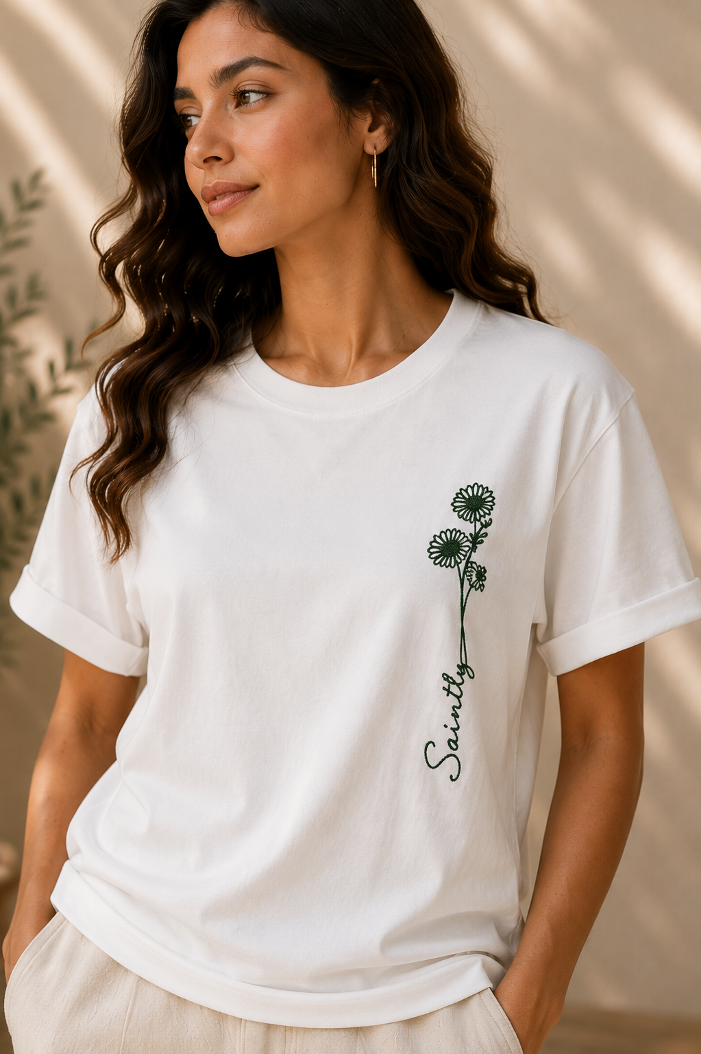 Saintly Floral Embroidered Regular Fit T-Shirt