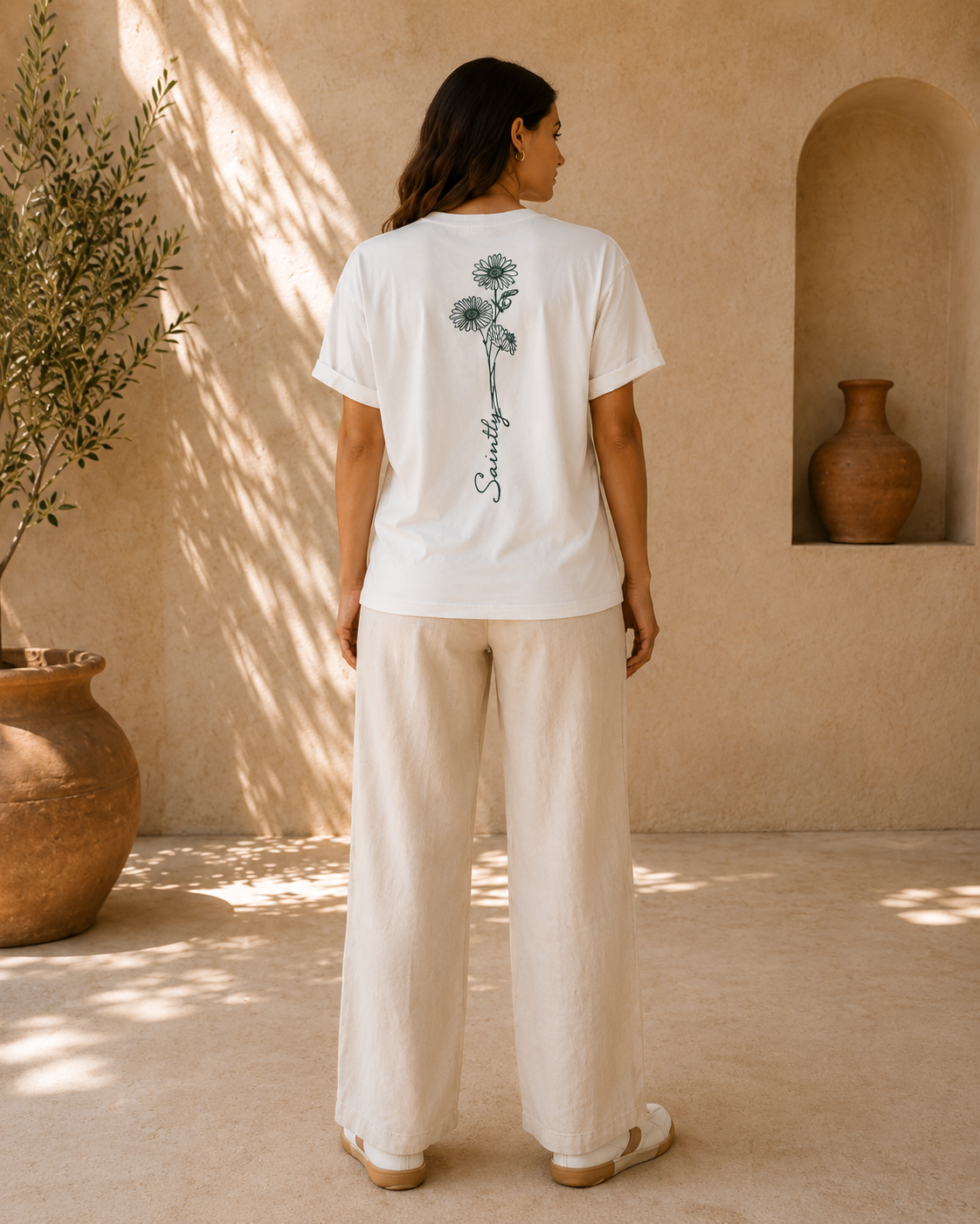 Saintly Floral Embroidered Regular Fit T-Shirt