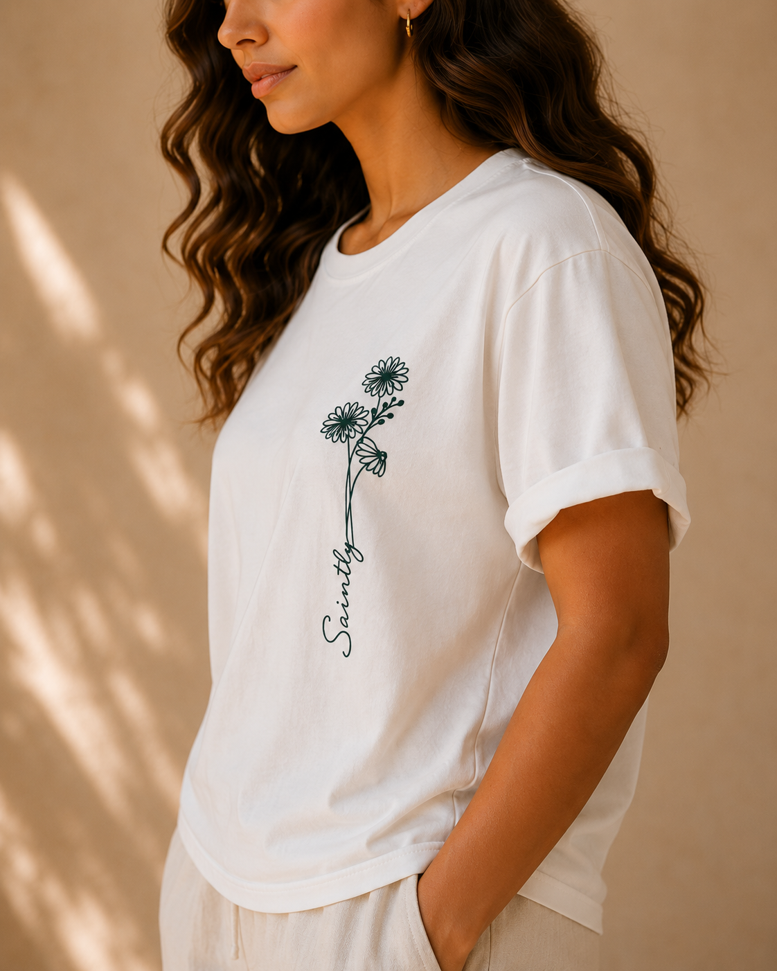 Saintly Floral Embroidered Regular Fit T-Shirt
