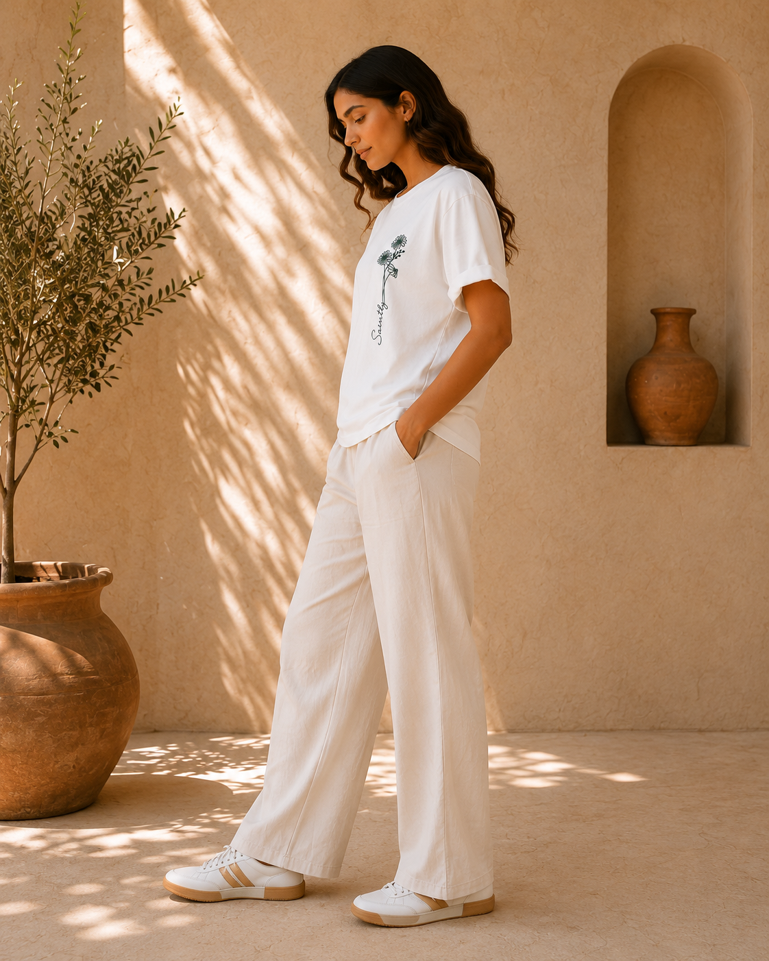 Saintly Floral Embroidered Regular Fit T-Shirt
