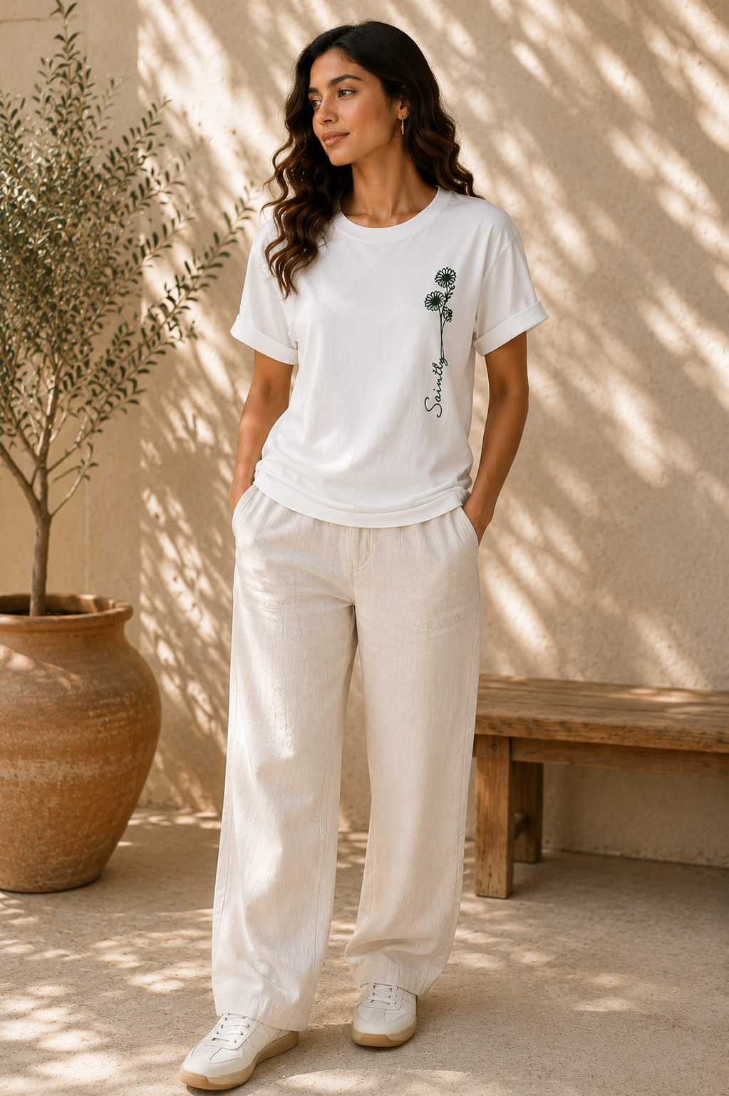 Saintly Floral Embroidered Regular Fit T-Shirt, saintly