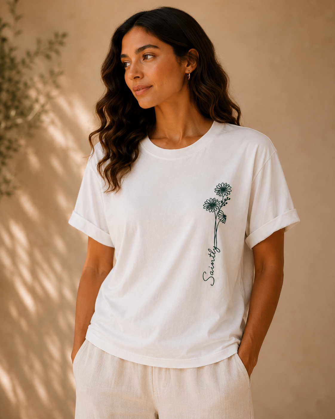 Saintly Floral Embroidered Regular Fit T-Shirt, saintly