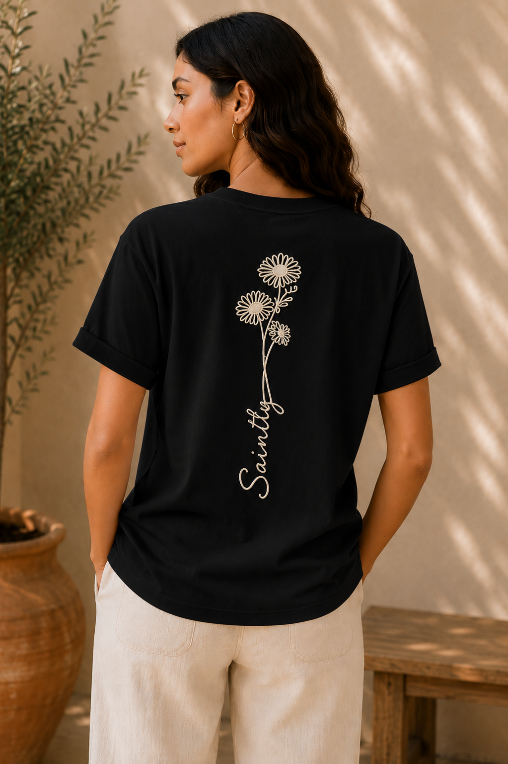 Saintly Floral Embroidered Regular Fit T-Shirt