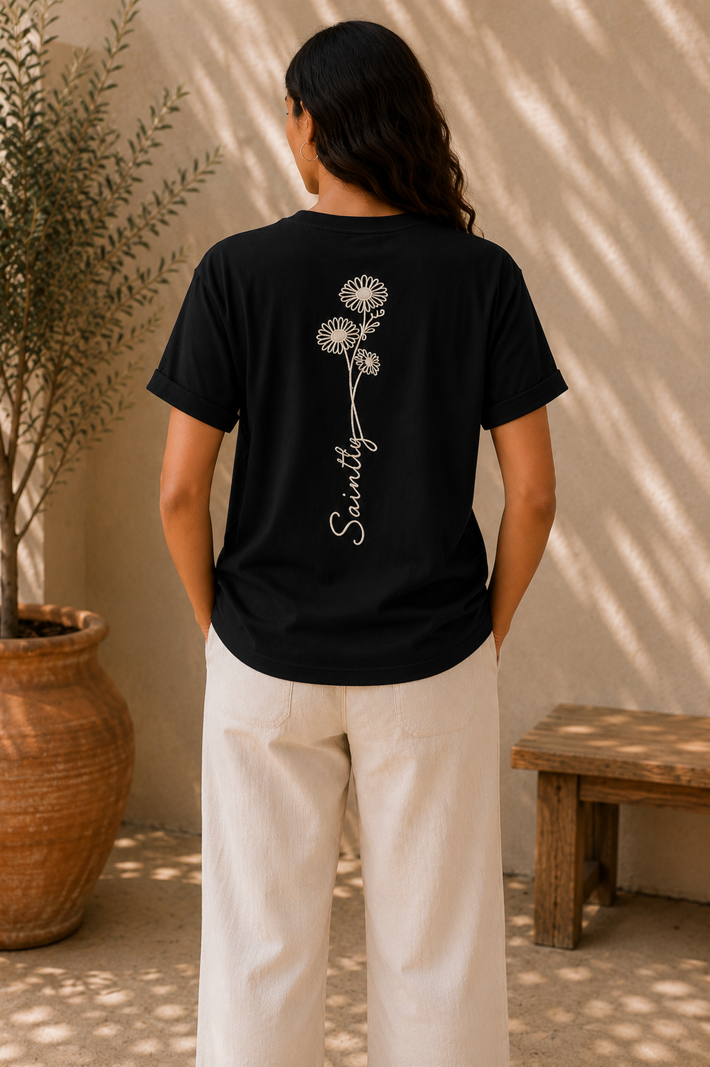 Saintly Floral Embroidered Regular Fit T-Shirt