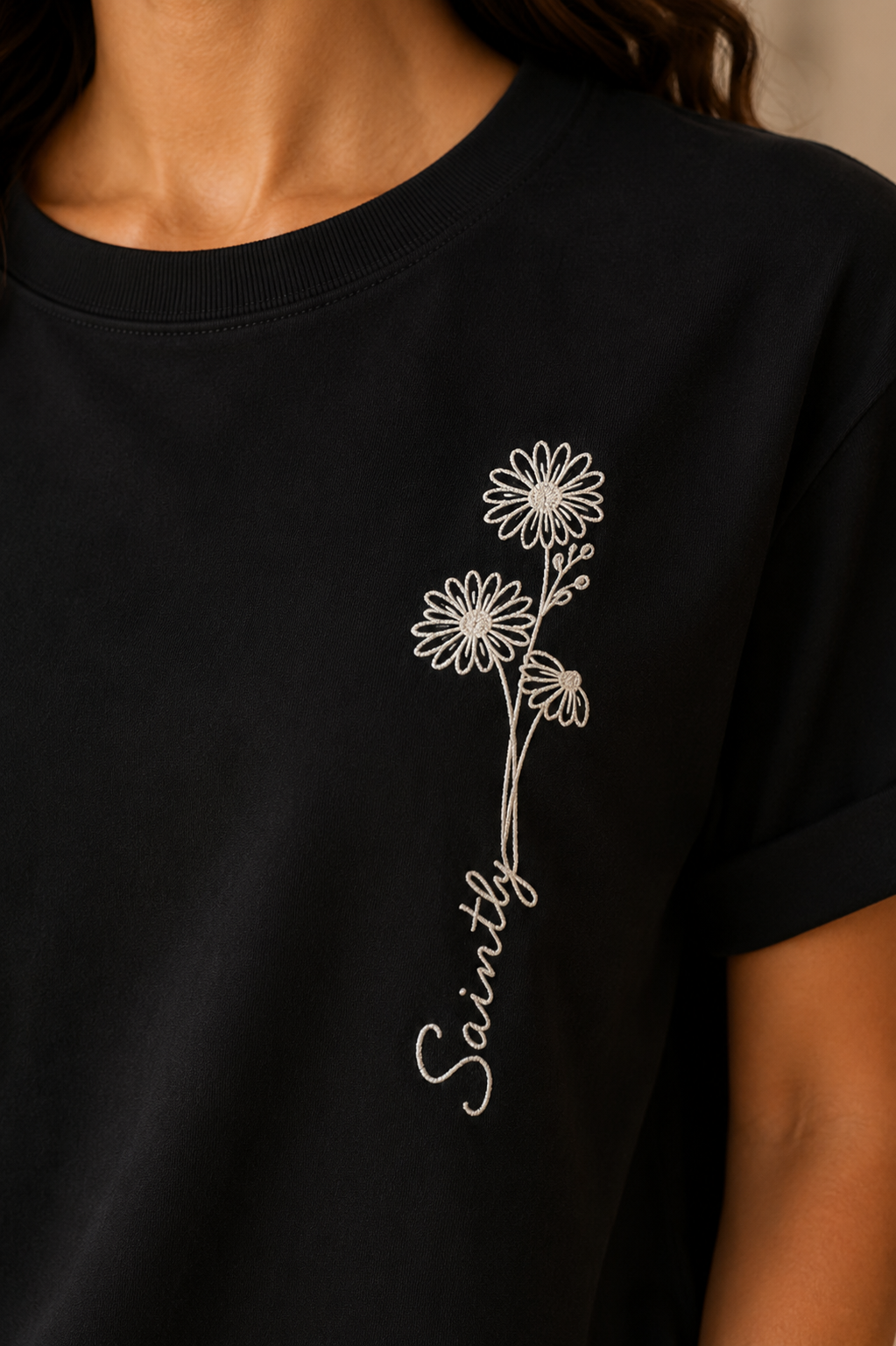 Saintly Floral Embroidered Regular Fit T-Shirt