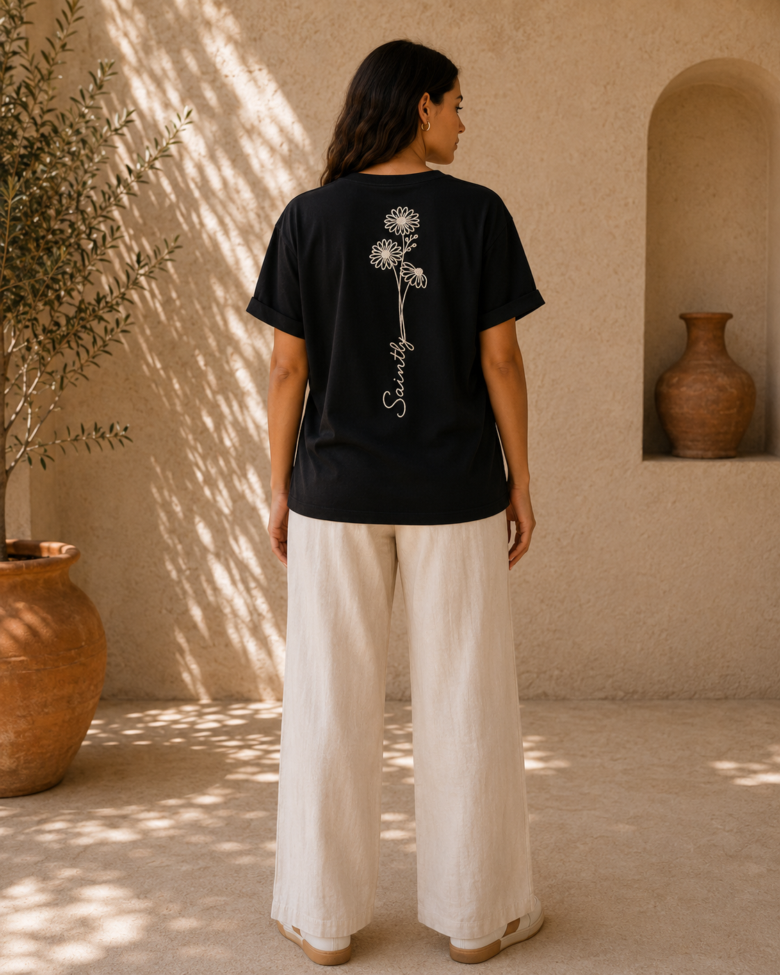 Saintly Floral Embroidered Regular Fit T-Shirt