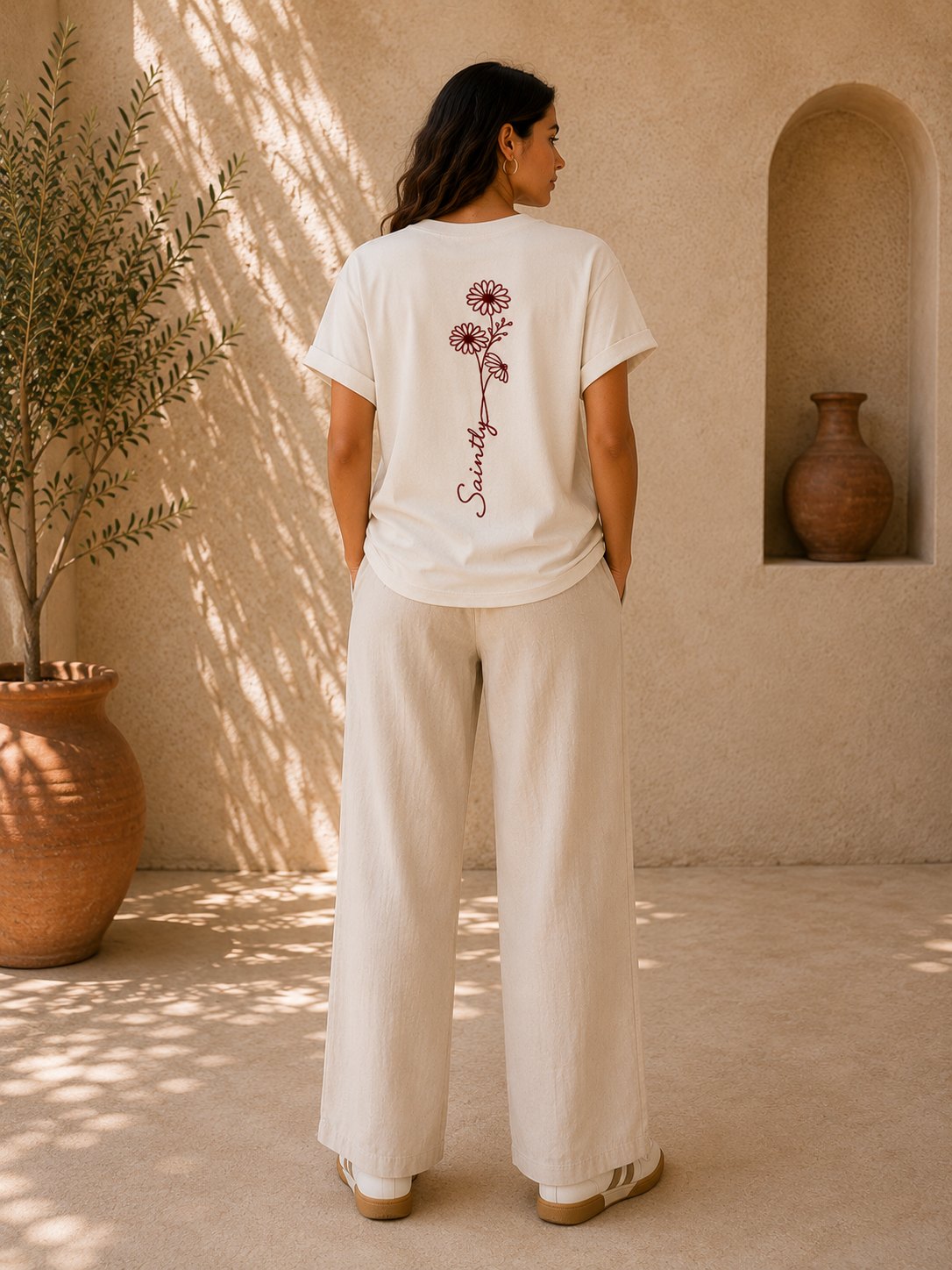 Saintly Floral Embroidered Regular Fit T-Shirt