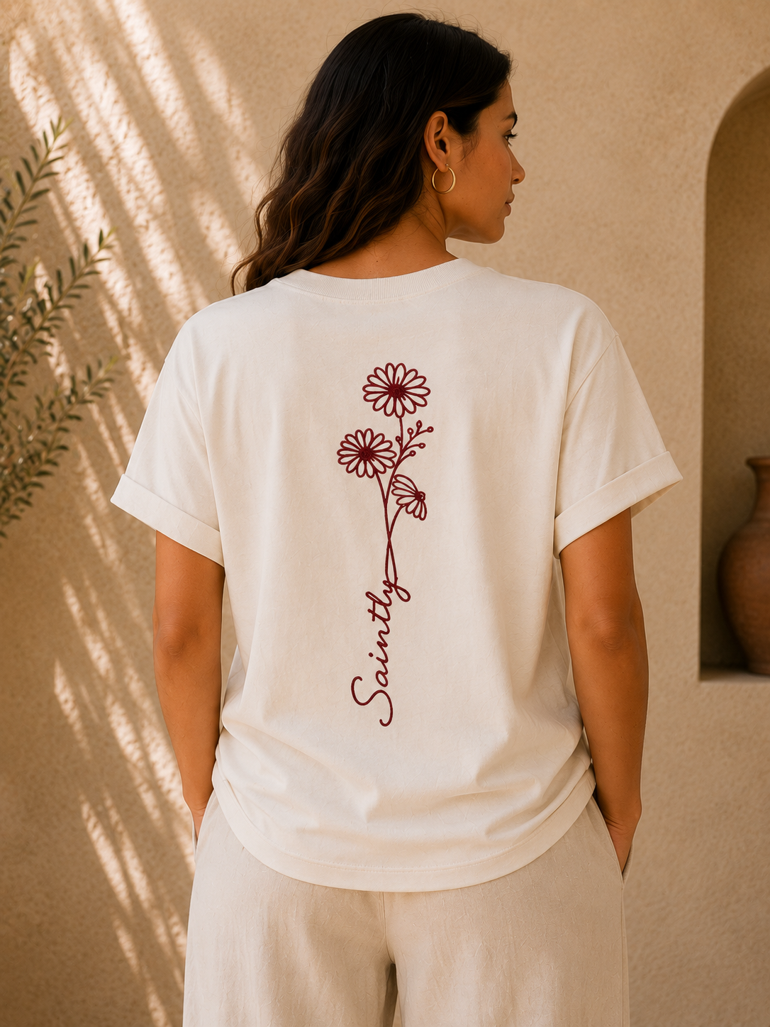 Saintly Floral Embroidered Regular Fit T-Shirt
