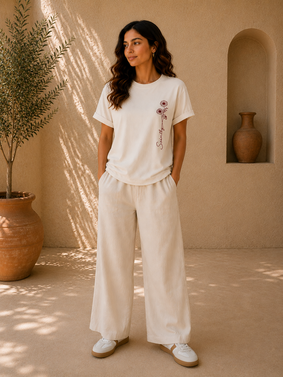 Saintly Floral Embroidered Regular Fit T-Shirt