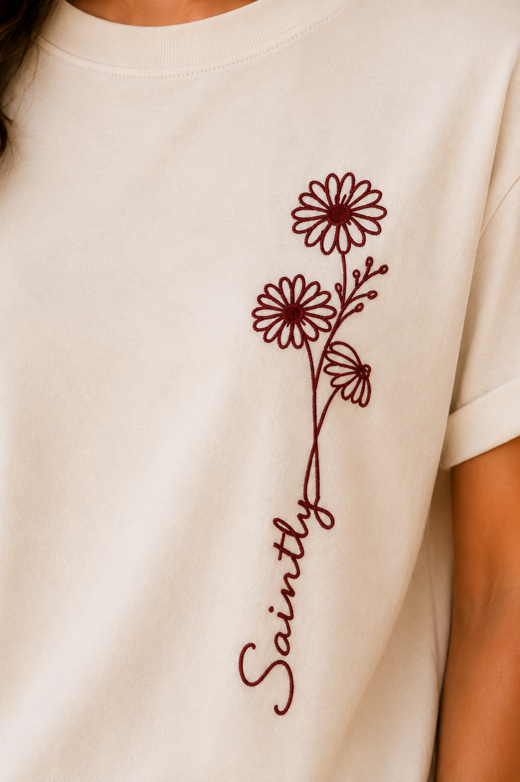 Saintly Floral Embroidered Regular Fit T-Shirt