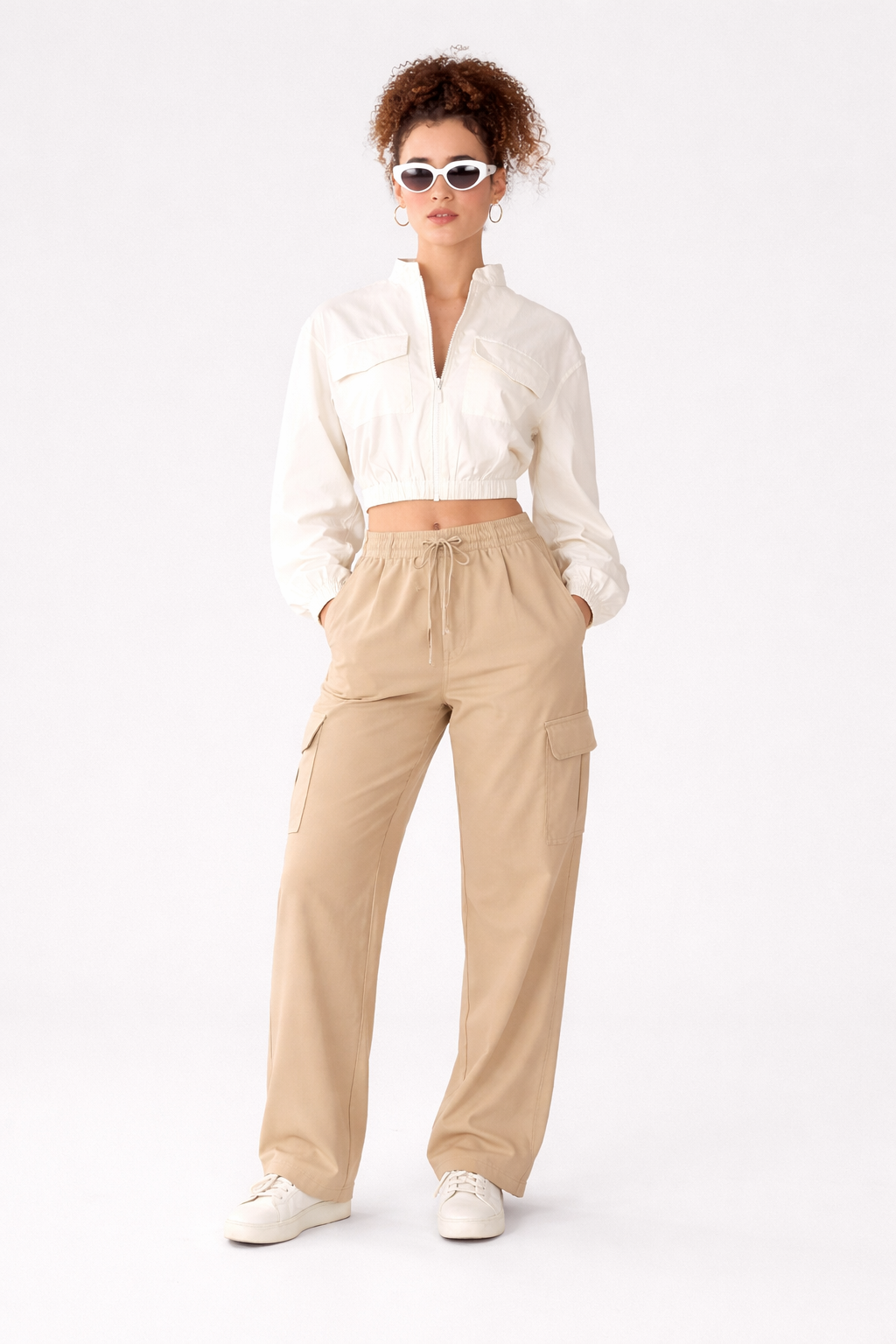 Ivory Cropped Zip-Up Jacket