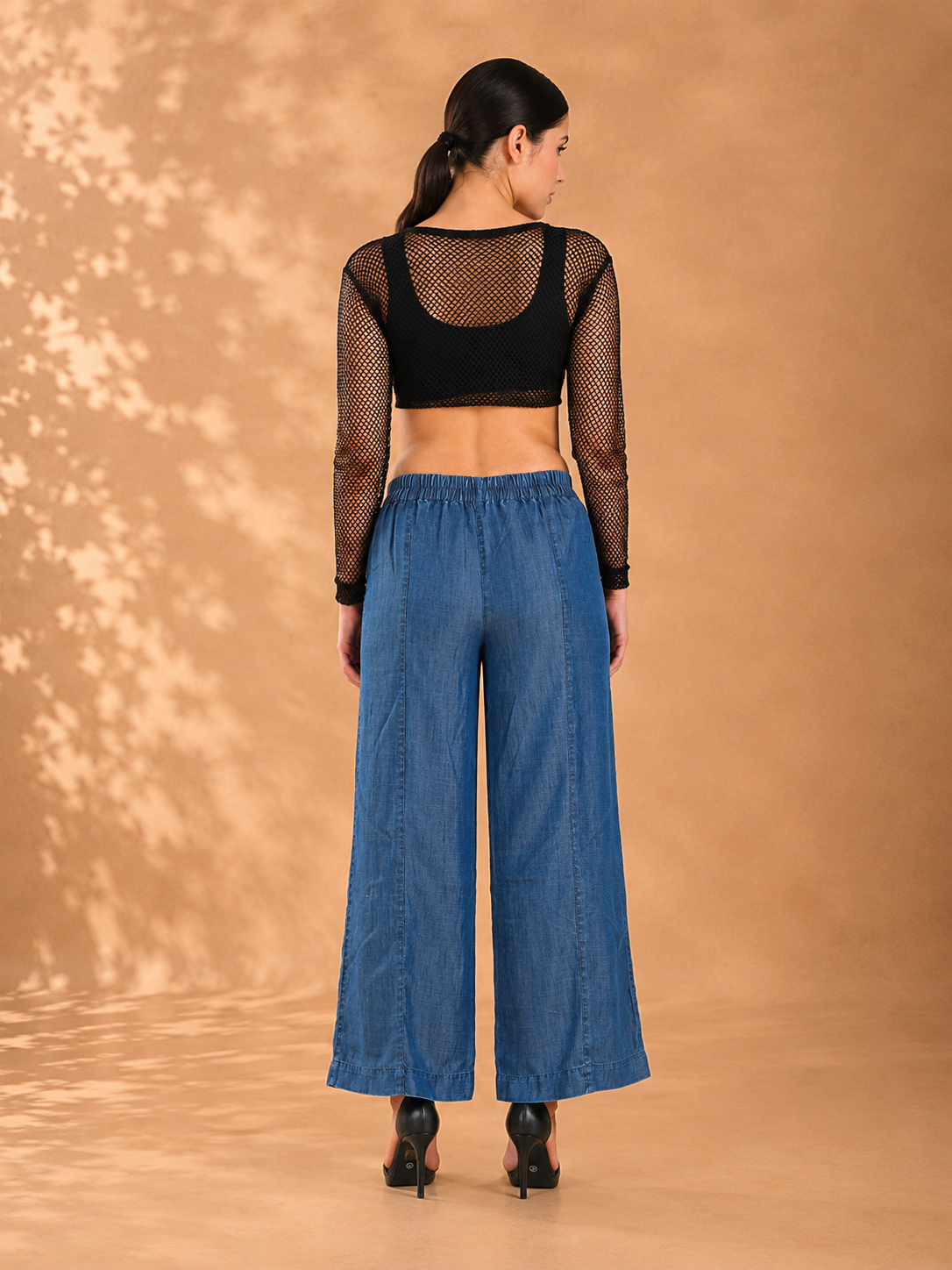 Denim Drawstring Wide-Leg Pants