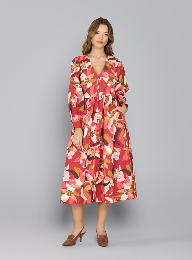 Vestido midi con estampado floral abstracto