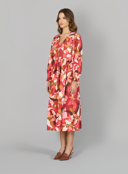 Abstract Floral Printed Midi Dress