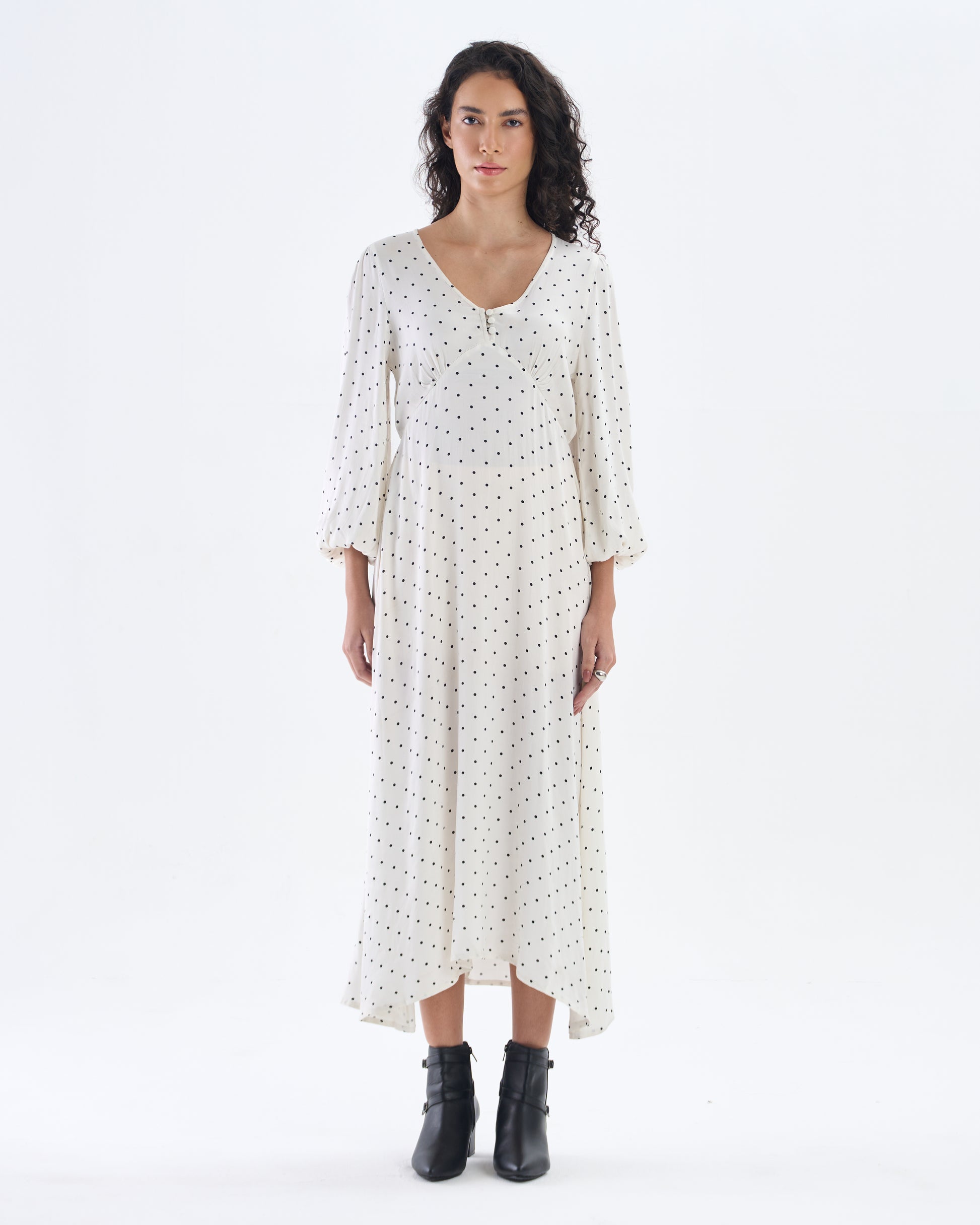 White Polka Dot Midi Dress