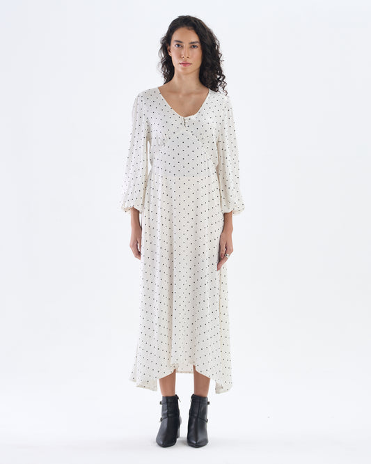White Polka Dot Midi Dress