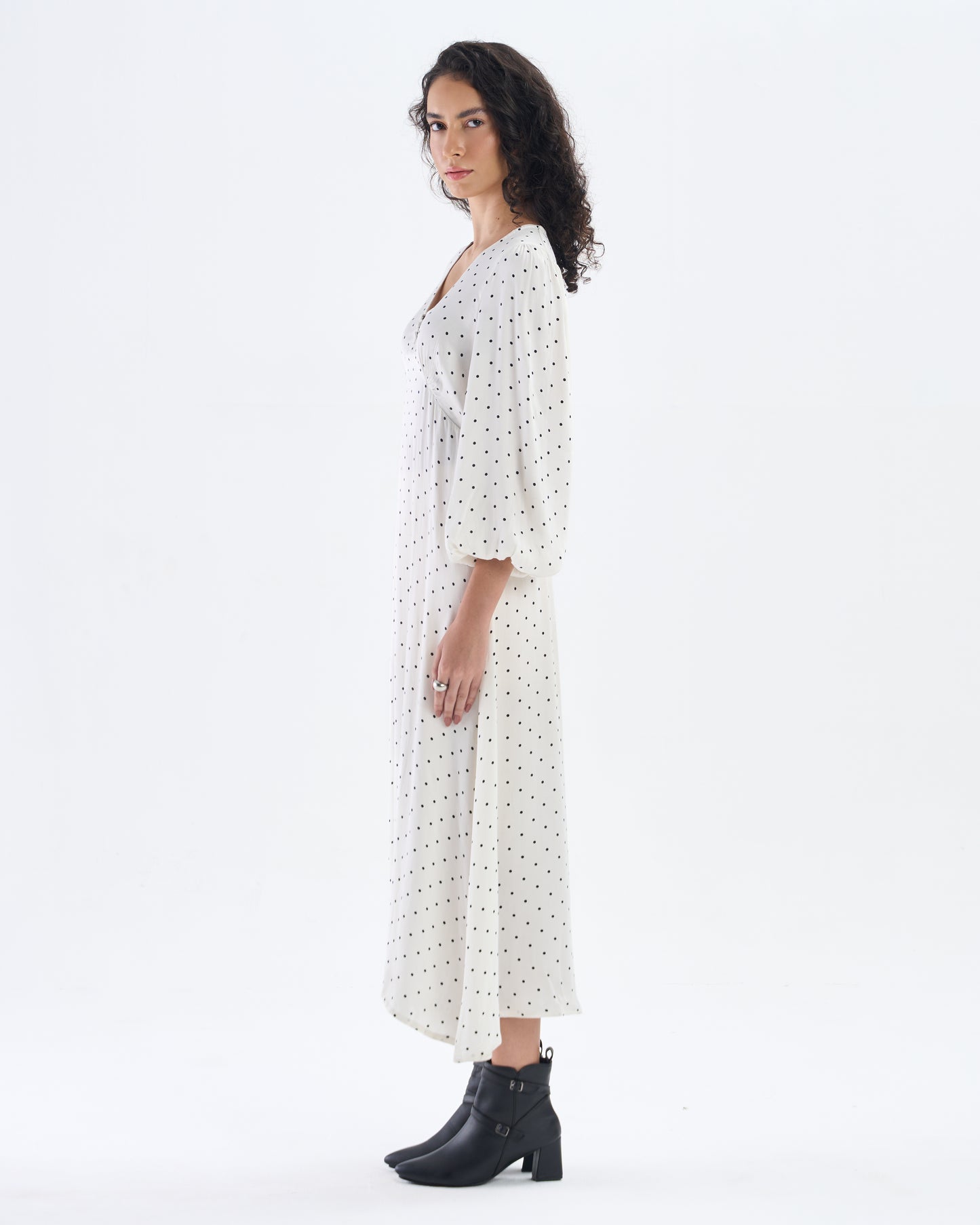 White Polka Dot Midi Dress