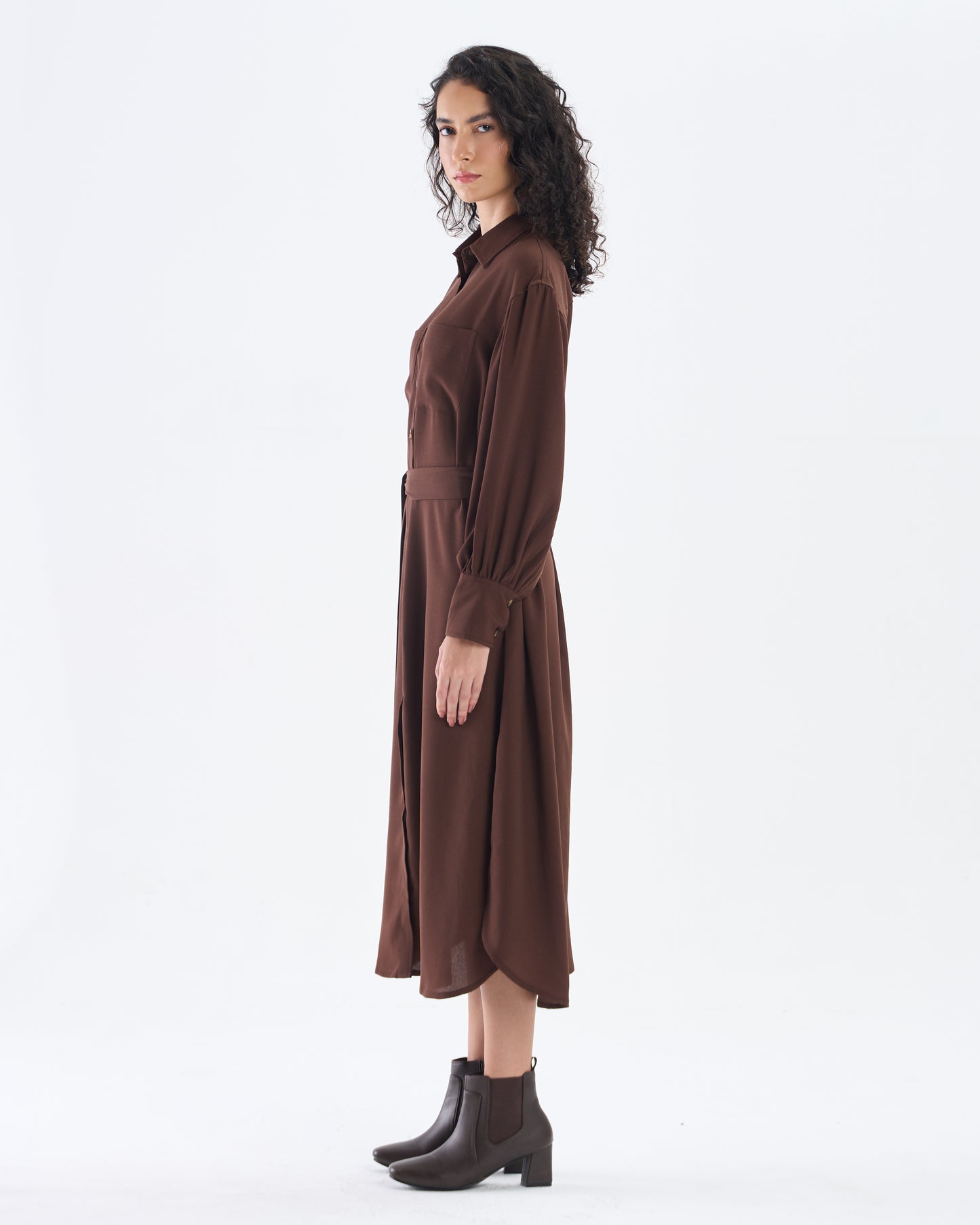 Cocoa Brown Belted Shirt Dress