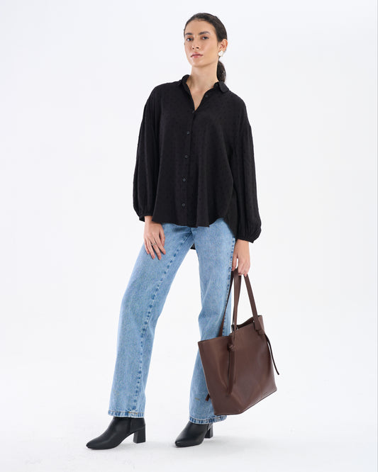 Black Dobby Textured Relaxed Shirt