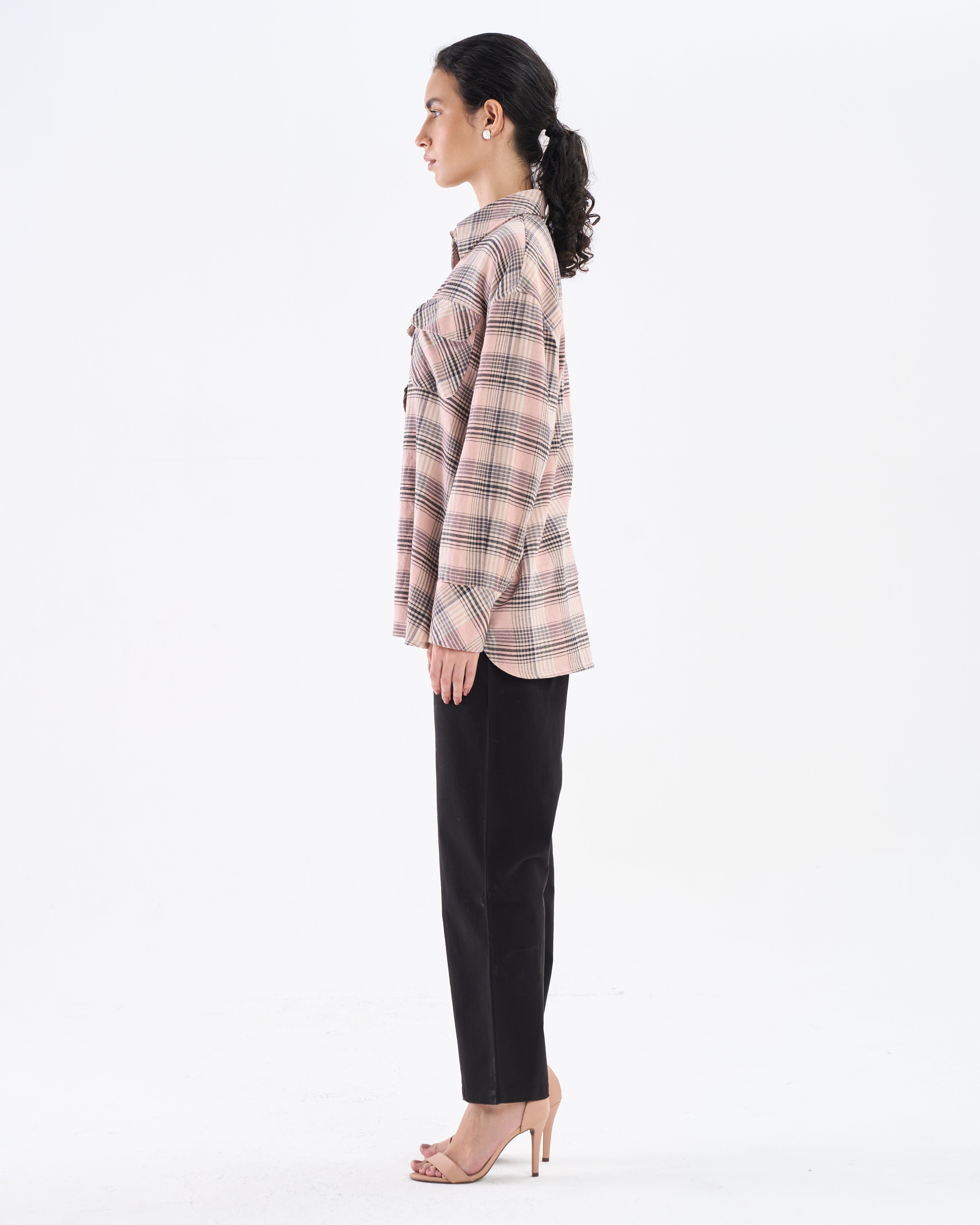Chemise oversize à carreaux rose poudré