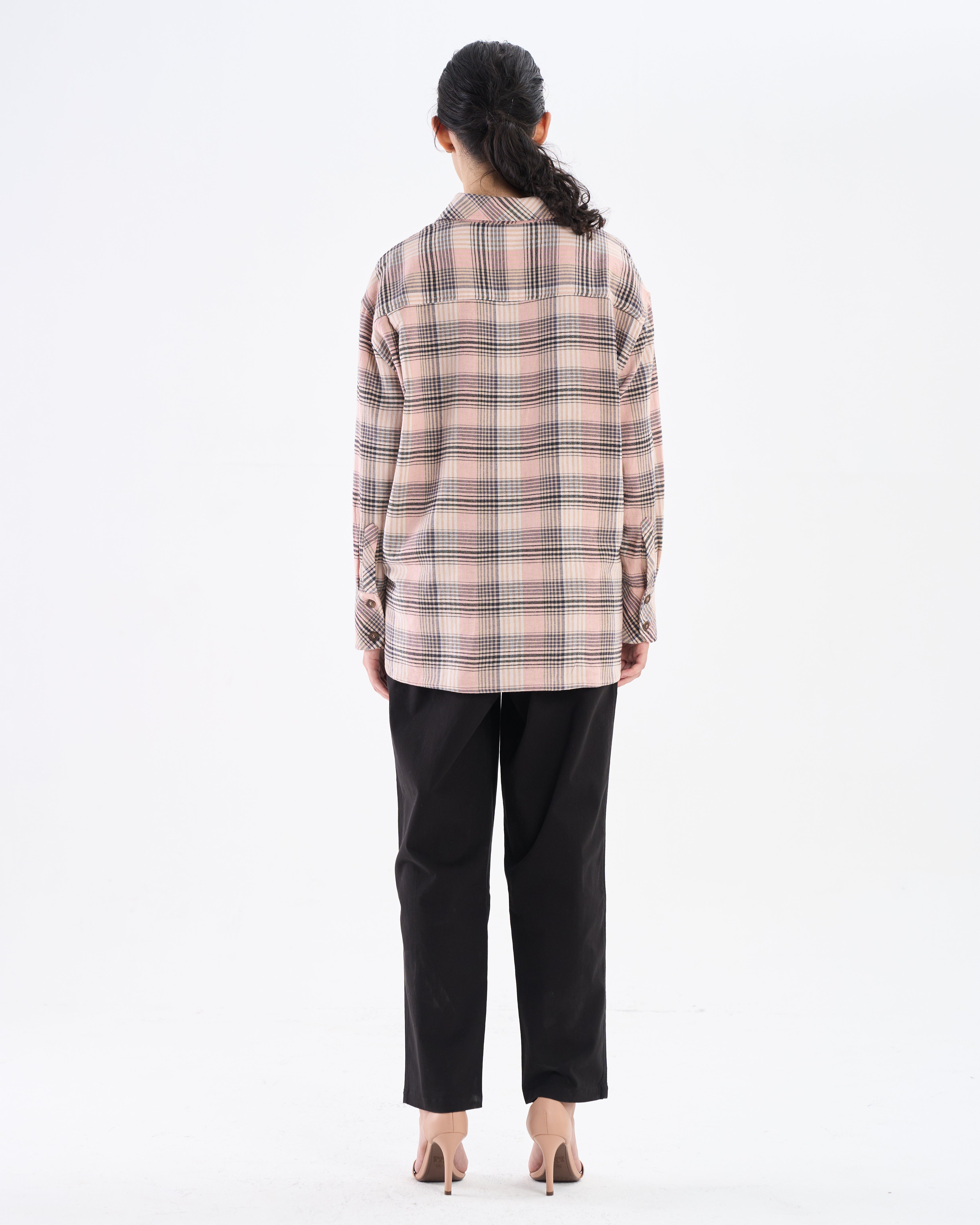 Chemise oversize à carreaux rose poudré