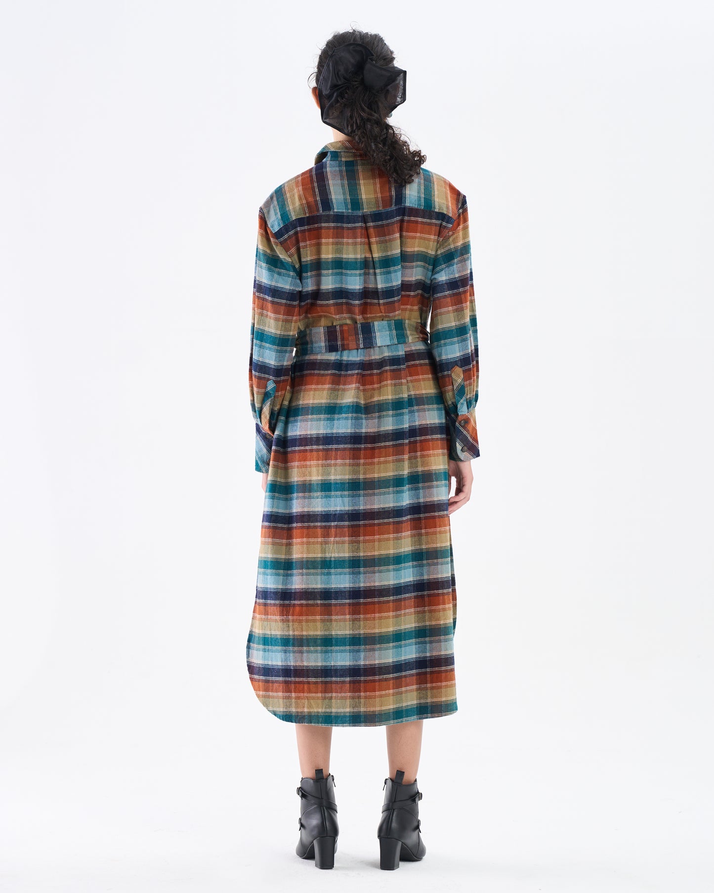 Multicolor Check Belted Shirt Dress