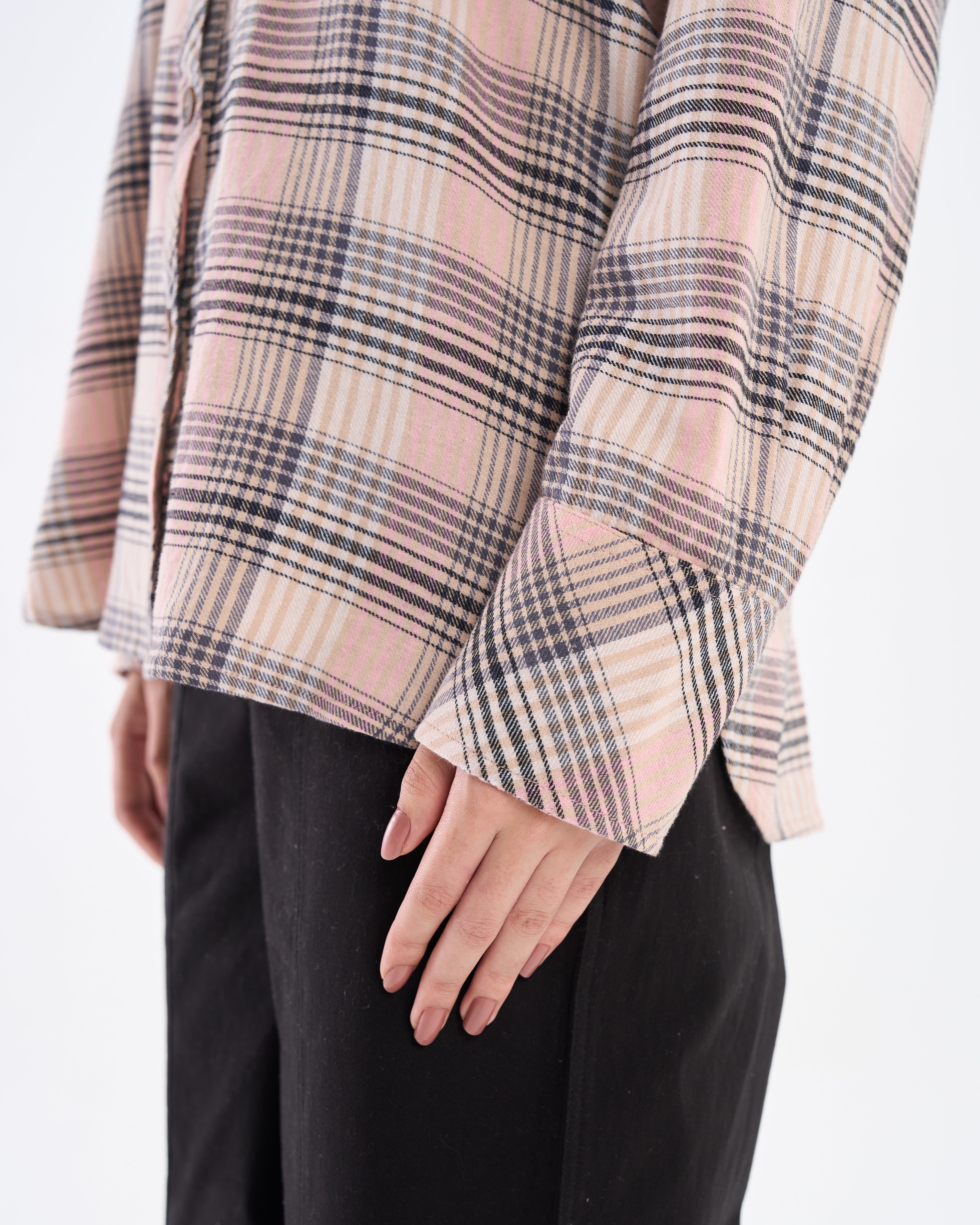 Chemise oversize à carreaux rose poudré