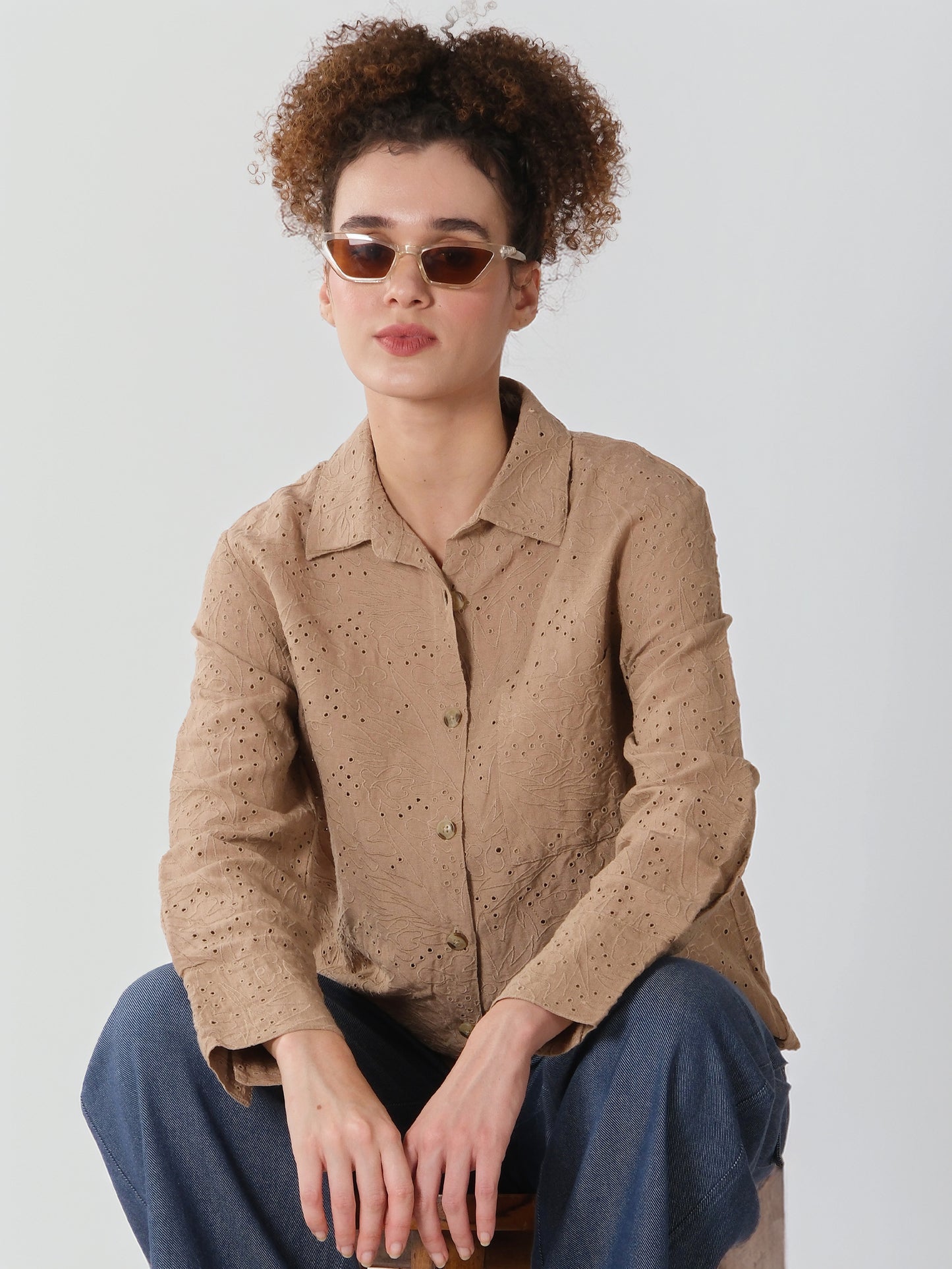 Light Brown Schiffli Shirt