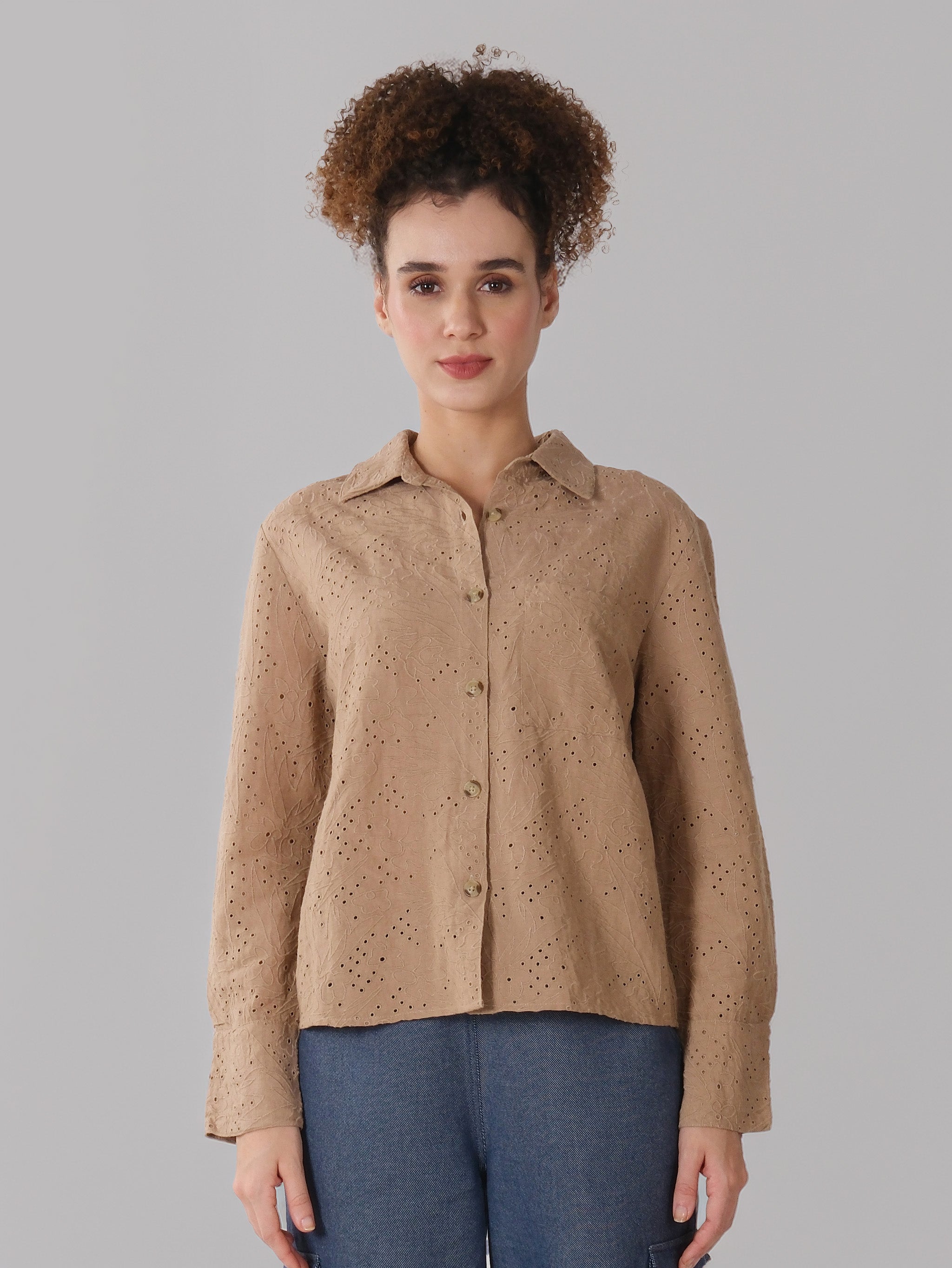 Chemise Schiffli marron clair