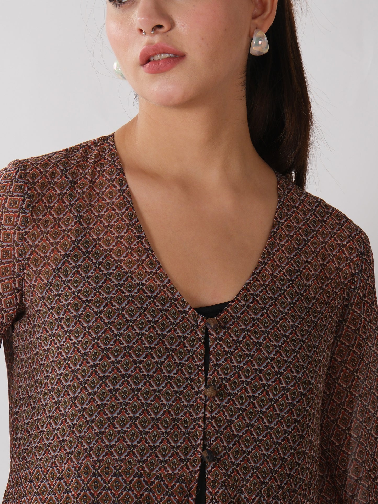 Coffee Brown Printed Tiered Maxi Dress